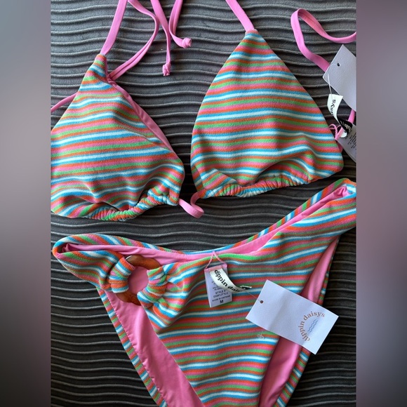 NWT Dippin Daisy’s watermelon palm stripe terry swim bikini set - Picture 5 of 8
